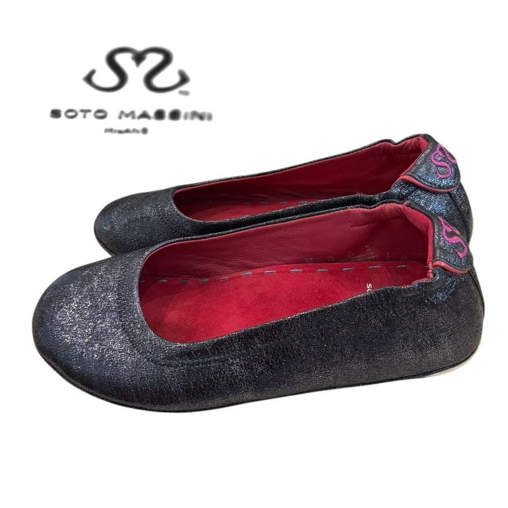 Soto Massini Milano Terzetto Blue Leather Metallic Shimmer Slip-on Flats